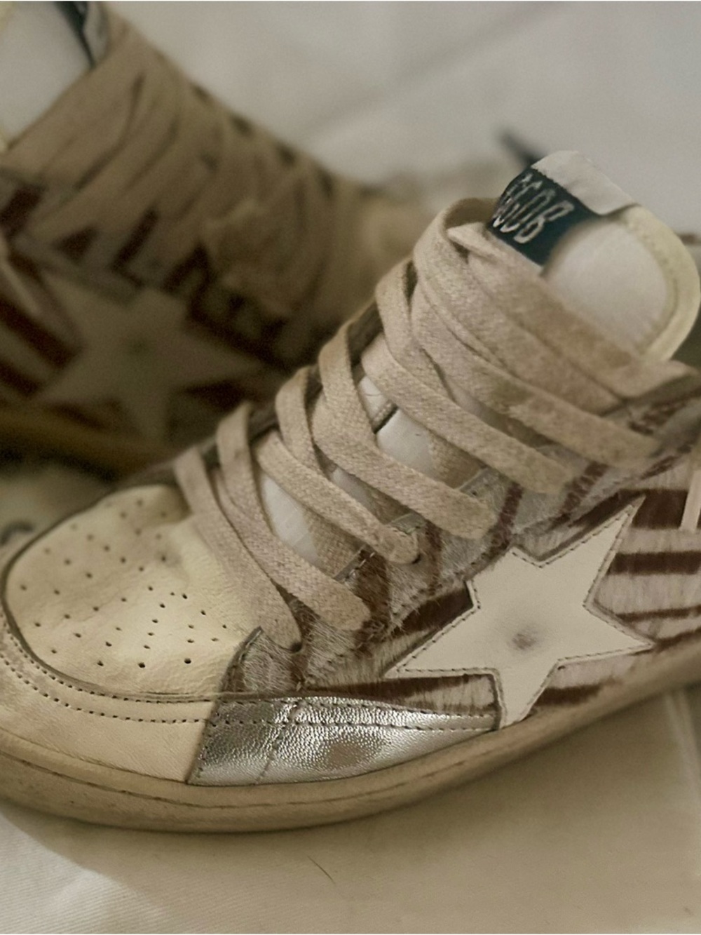 Golden Goose Cream and Silver High-Top Sneakers with White Star